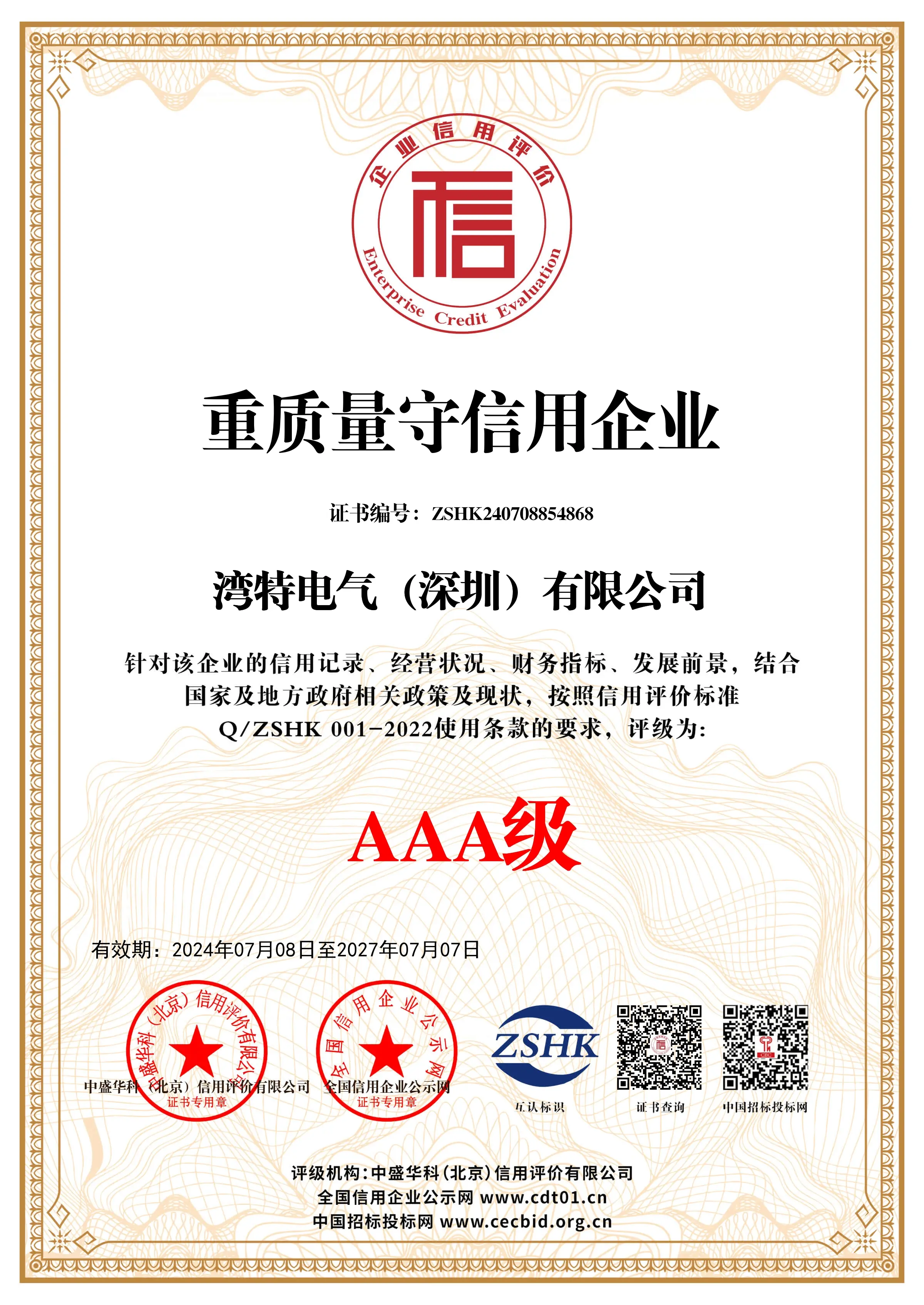 重质量守信用企业